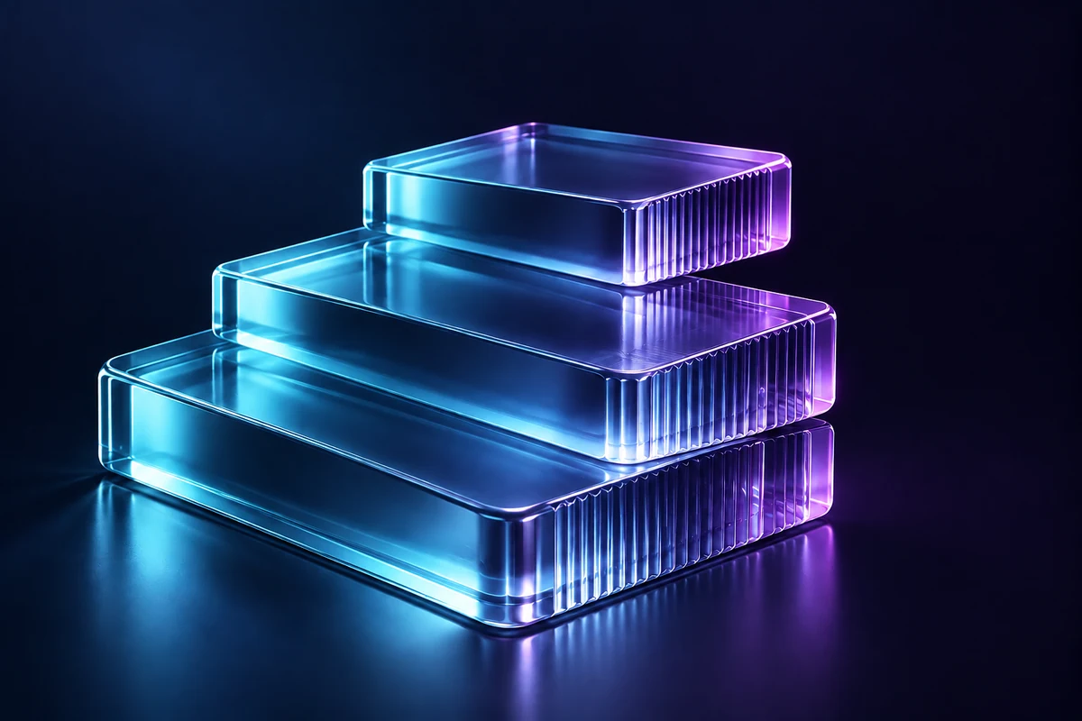 Layered blue-purple glass steps representing a clear response process
