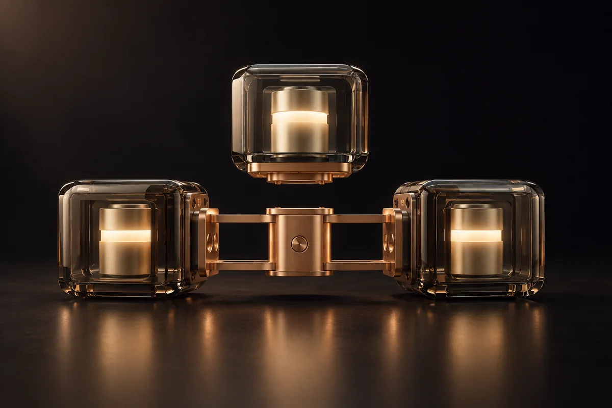 Champagne glass modules connected by copper rails