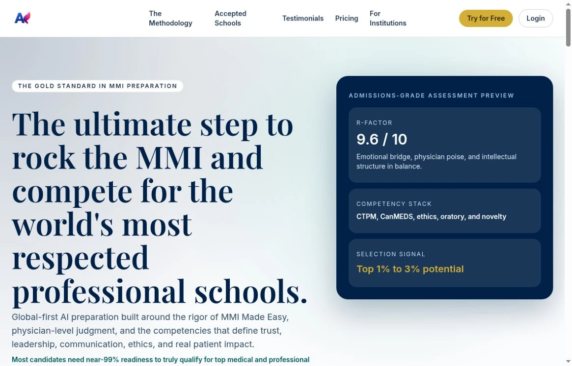 Actual public entry screen of MMI Made Easy AI. Onboarding required.