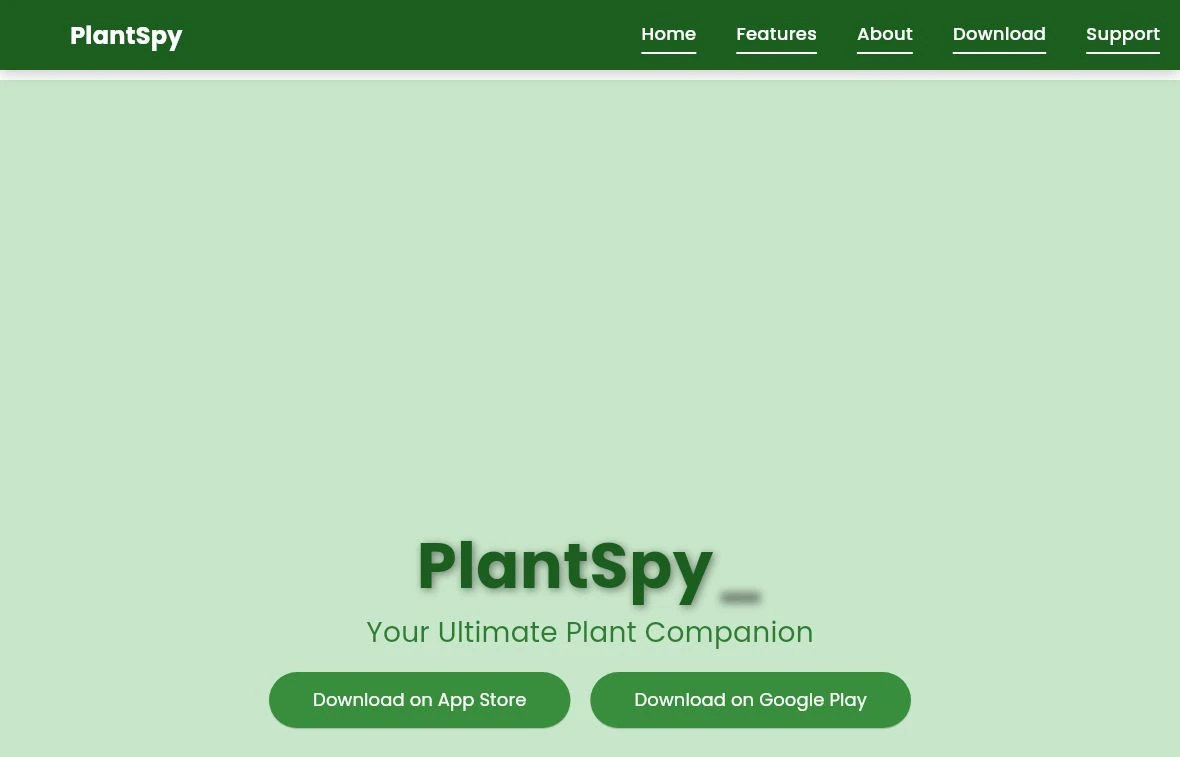 Actual public entry screen of PlantSpy. Product website.